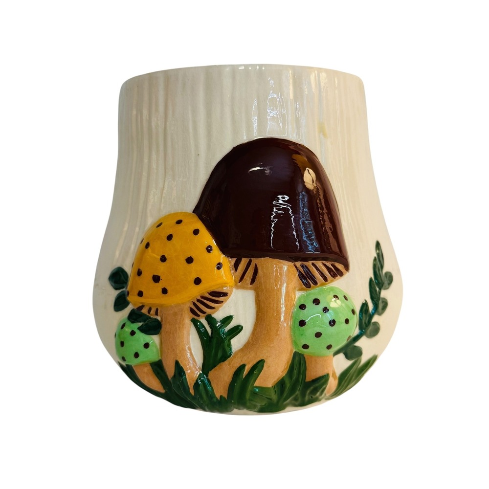 Arnels Merry Mushroom Ceramic Cookie Jar Cottagecore Decor Toadstool Cansiter‎